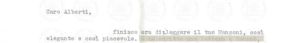 Su Alessandro Manzoni, da Lettera di Pietro Citati ad Alberti, Roma, 23 settembre 1963